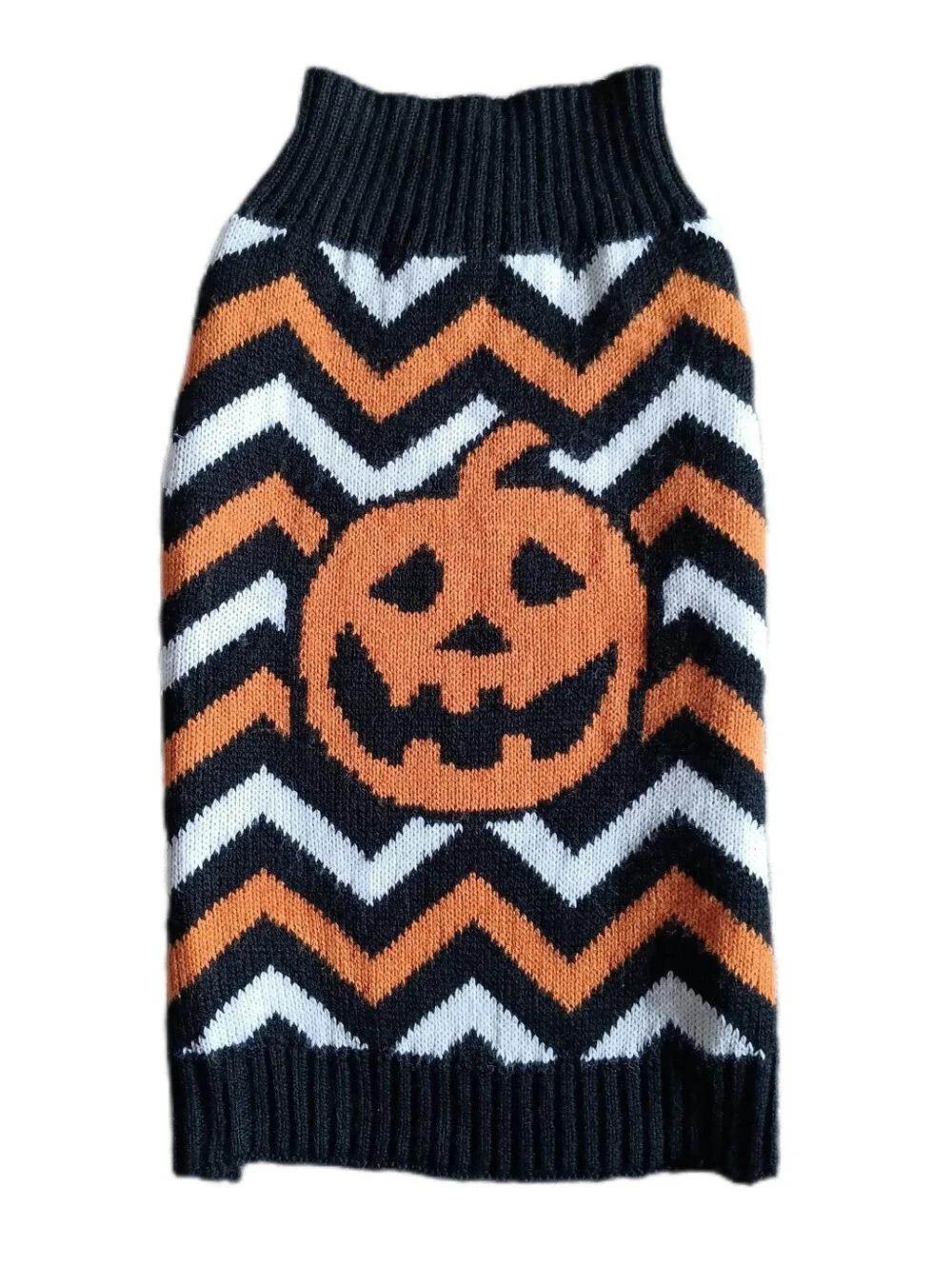 🖤🧡 SimplyDog Halloween Pumpkin Dog Pets Sweater Chevron Medium Black Orange